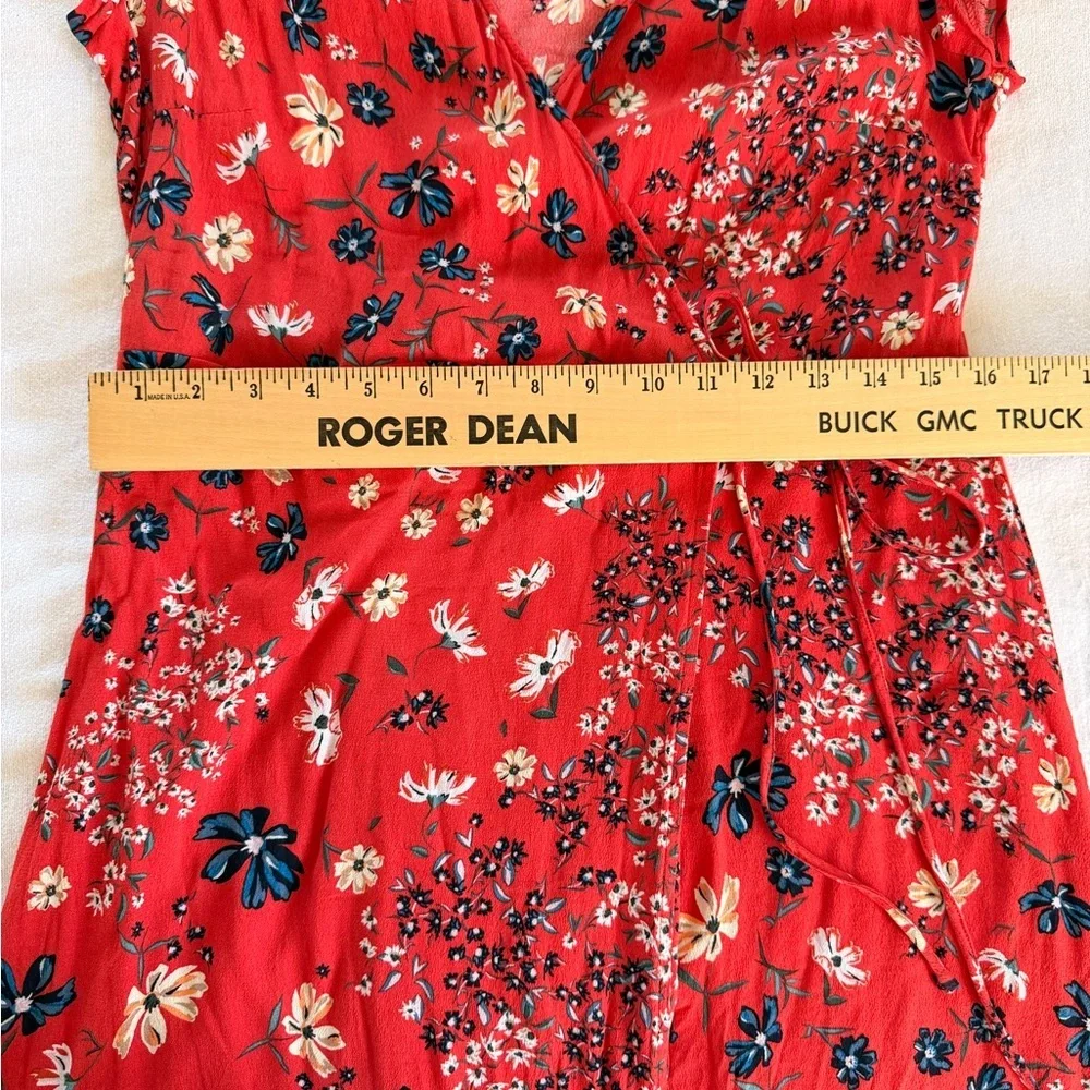 Cottagecore Red Floral Flowy Boho Tomato Midi Wrap Dress Feminine Size 8 H&M - Picture 14 of 15